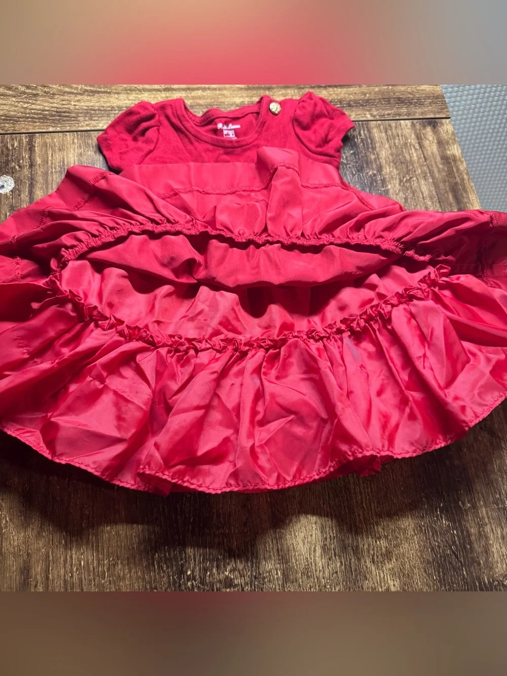 Ralph Lauren Girls' Bright Red Puff-Sleeve Tiered Dress 6M
